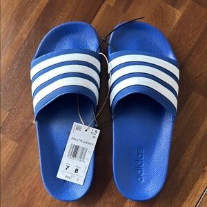 NWT Adidas Adilette Shower Blue and White Slides